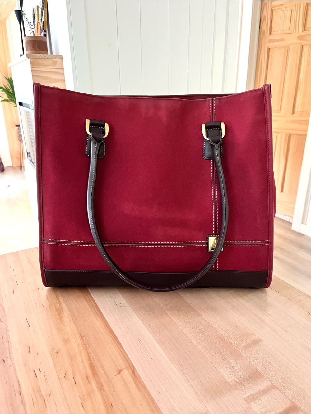 Diane von Furstenberg Vintage Burgundy Canvas Suede Work Tote